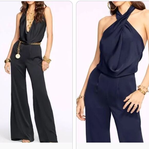 Ramy Brook Harriet Jumpsuit Silky Gray Pants Halter Pockets NWOT Size Small - Picture 1 of 7
